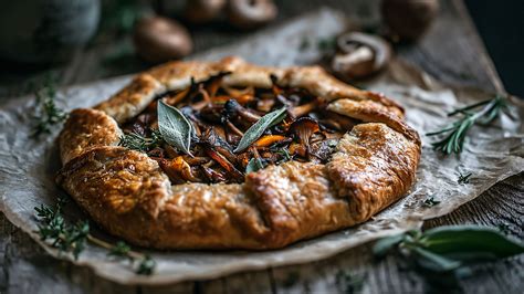 Esquema de ingredientes frescos: setas variadas, patatas, hierbas aromáticas y frutos secos