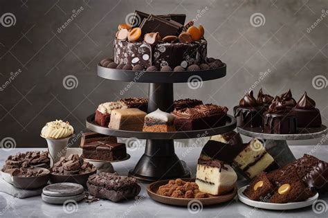 Variedad de postres de chocolate: pasteles, brownies y trufas