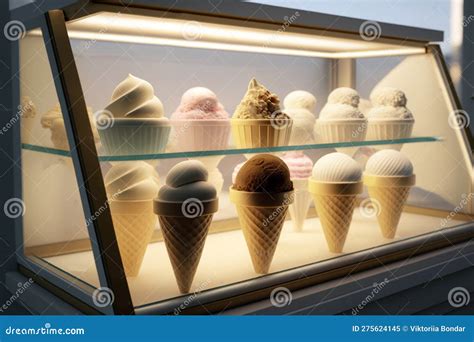 Helado cremoso artesanal de varios sabores en una vitrina