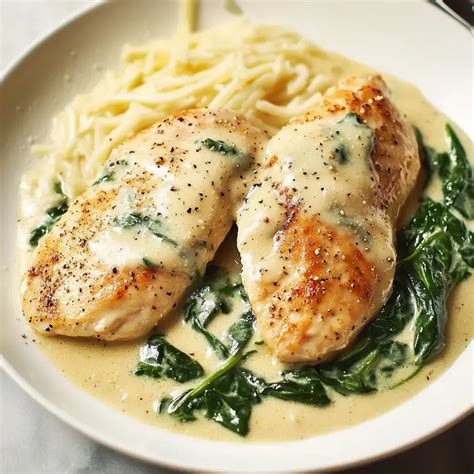 Plato de fettuccini de espinacas servido con una cremosa salsa de pollo, camarones y champiñones, decorado con perejil fresco y queso rallado.