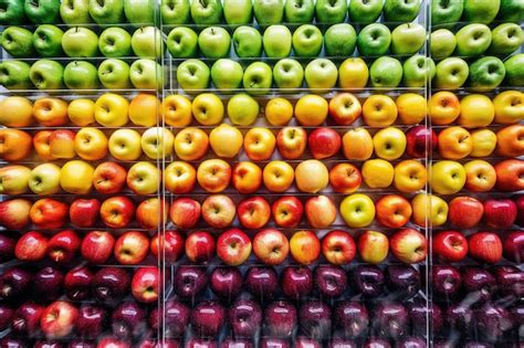 Variedad de manzanas de diferentes colores y texturas