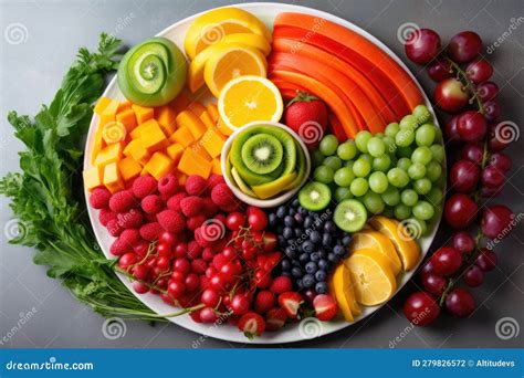 Ilustración de un erizo comiendo una variedad de frutas y verduras coloridas