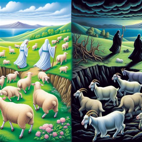 Ilustración del Juicio Final, con Jesús separando a las ovejas (a la derecha) de las cabras (a la izquierda).