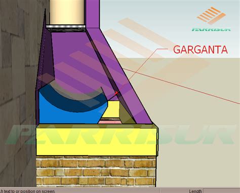 Esquema técnico de una sección lateral de parrilla mostrando la campana, el pulmón, la garganta y el conducto de humos.