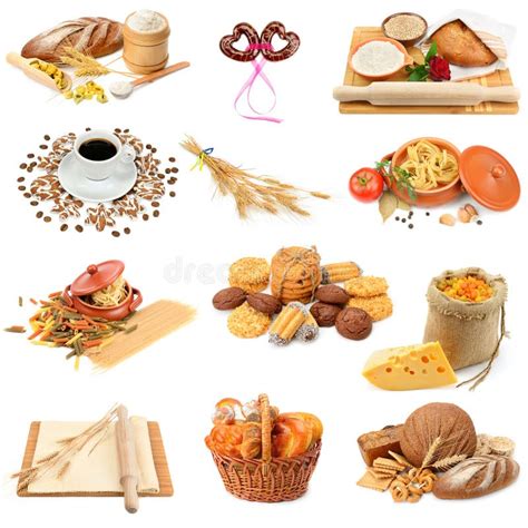 Un collage de alimentos: pan, pasta, galletas y cerveza, con una 