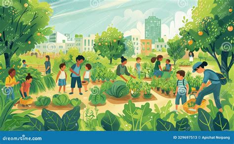 Ilustración de dos hermanos trabajando en un huerto de manzanos