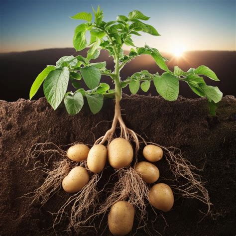 Esquema del proceso de aporque en el cultivo de patatas, mostrando cómo se acumula tierra alrededor del tallo.