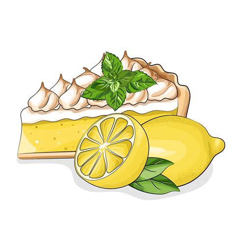 Ilustración de una tarta de limón y merengue completa y apetitosa.