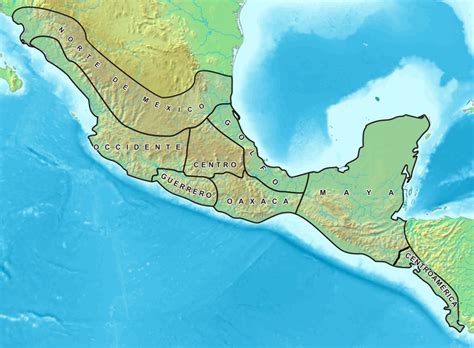 mapa de Mesoamérica destacando las regiones de origen del cacao.