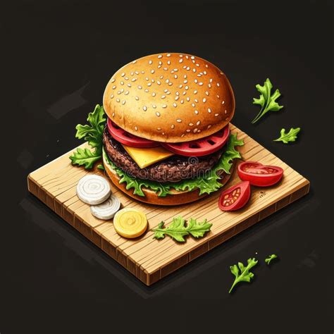 Ilustración de una hamburguesa premium con ingredientes frescos