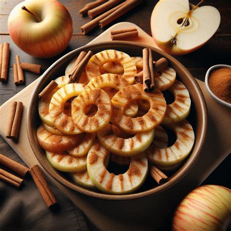 Infografía que muestra los ingredientes: manzanas en gajos, una rama de canela y flores de manzanilla seca sobre una mesa de madera.
