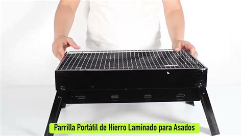 Esquema técnico de una parrilla plegable compacta mostrando el sistema de pliegue y los componentes principales