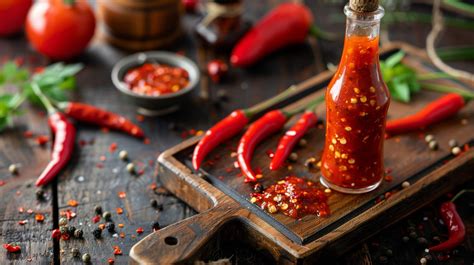 bodegón con diferentes tipos de salsas picantes caseras en pequeños botes