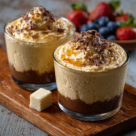 Vasitos de mousse de chocolate y plátano decorados con cereal