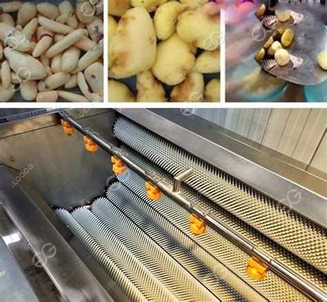 Máquina lavadora y peladora industrial de patatas.