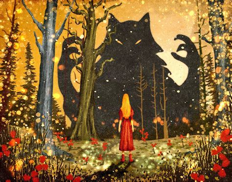 Caperucita Roja y el lobo en el bosque, simbolismo de la comida y el peligro