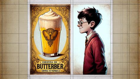 Ilustración temática de Harry Potter con una cerveza de mantequilla.