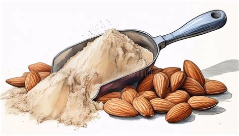 Ilustración de almendras enteras y harina de almendras