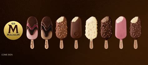 Variedad de helados Magnum con diferentes coberturas y sabores.