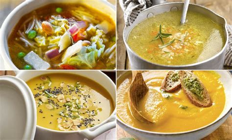 Variedad de sopas y cremas envasadas en la cocina