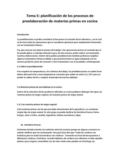 Esquema de las fases de preelaboración en cocina