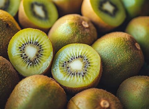 Variedad de kiwis frescos y preparados para la elaboración de la mousse