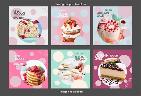 Collage de pasteles y postres variados, mostrando diferentes texturas y colores, dispuestos de forma atractiva en una plantilla de red social.