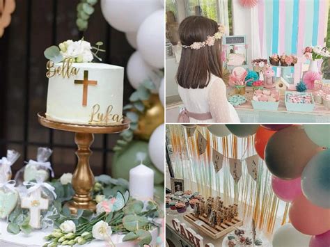Mesa de dulces para comunión con mini bizcochos y tartas