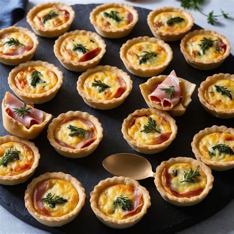 mini quiches o tartas saladas en bandeja