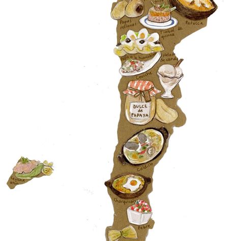 Mapa gastronómico de Chile destacando las picadas más representativas por región