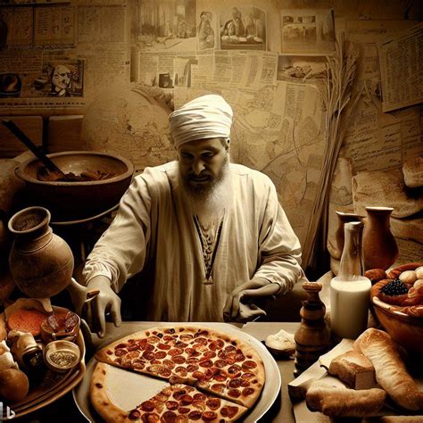 Esquema cronológico que muestra la evolución de la pizza desde el pan plano antiguo hasta la pizza napolitana moderna con tomate y mozzarella.
