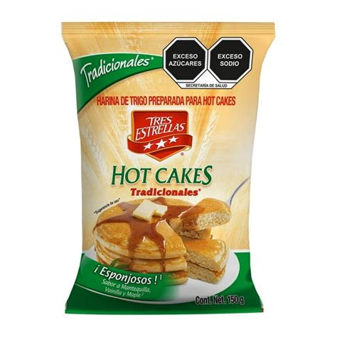 Empaque de la harina para hot cakes Tres Estrellas Tradicional
