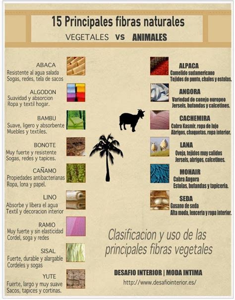 Esquema comparativo entre fibras naturales de origen vegetal y fibras animales, destacando sus propiedades y usos principales.