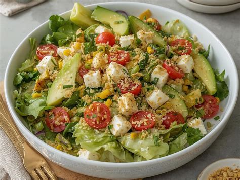 Ensalada con queso semiduro en cubos
