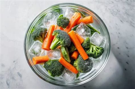 Esquema visual que muestra el proceso de blanqueado y el uso del choque térmico con agua helada