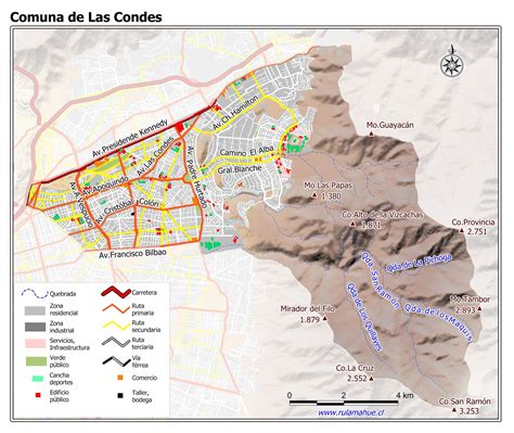 Mapa histórico de la comuna de Las Condes, destacando puntos de interés relevantes para su desarrollo.