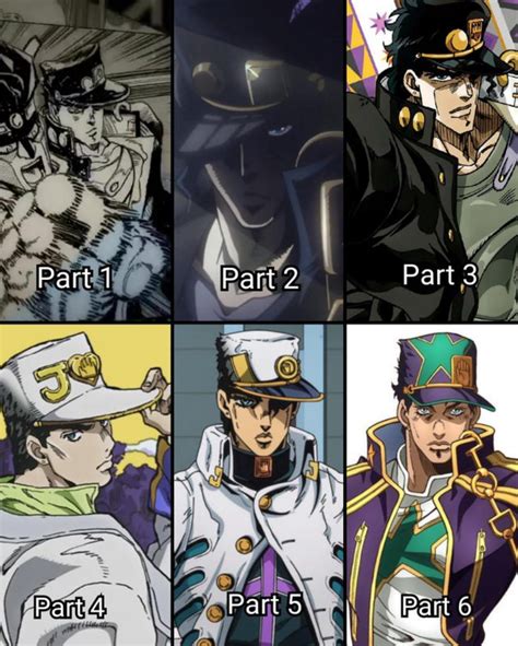 Comparación de los atuendos de Jotaro Kujo a través de las partes