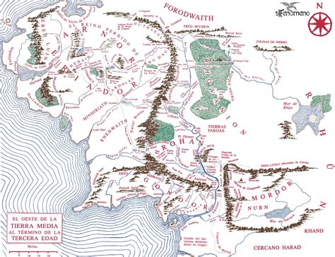 Mapa de la Tierra Media con la ruta del Anillo