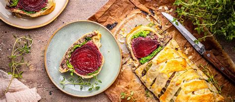 Esquema de ingredientes para un Wellington vegetariano gourmet