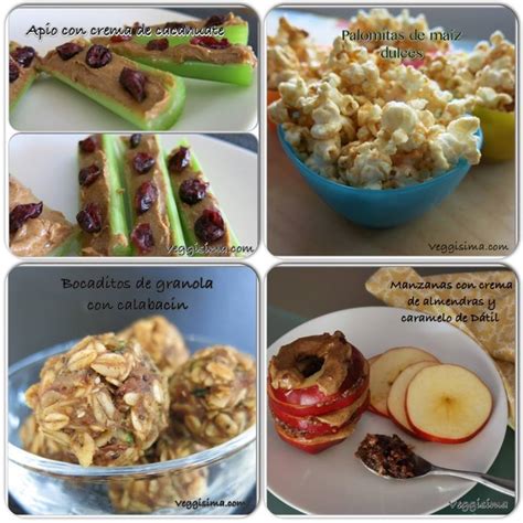 Ilustración que muestra ejemplos de refrigerios saludables y ricos en fibra.