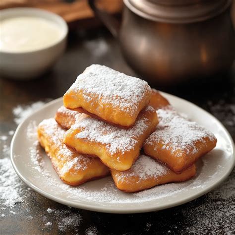 Plato de beignets cubiertos de azúcar glas en el Café du Monde