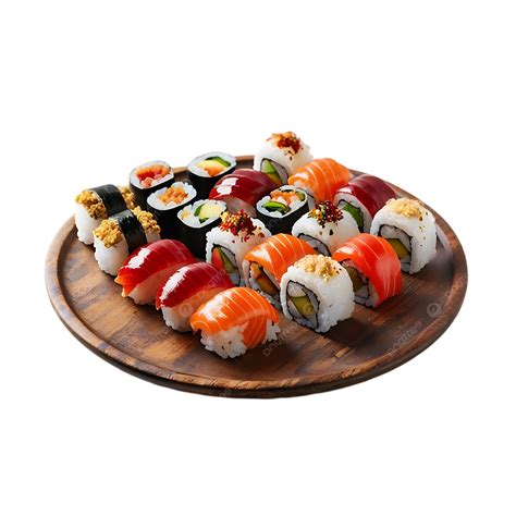 Variedad de rolls de sushi frescos y coloridos en una bandeja