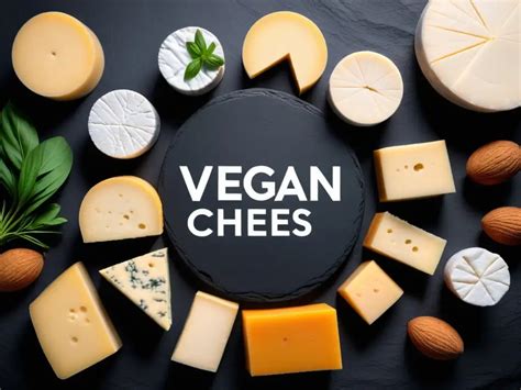Ilustración de variedad de quesos veganos hechos a partir de diferentes ingredientes como frutos secos, semillas y leches vegetales.