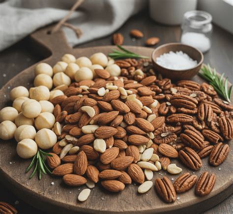 Frutos secos variados como almendras, nueces y maní, junto a queso crema y crema de leche en tazones