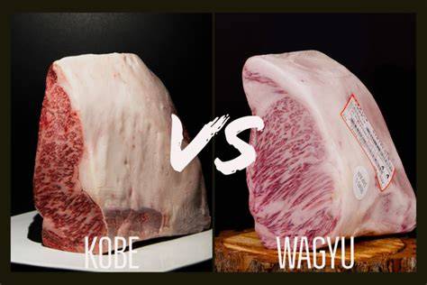 Infografía detallando las diferencias entre Wagyu y Kobe, con énfasis en la denominación de origen y origen geográfico.