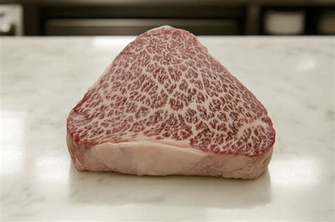 Fotografía de un corte de carne Wagyu con un marmoleado visible y pronunciado.