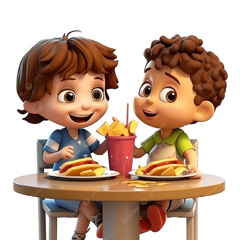 Ilustración de niños comiendo crema de pescado de forma apetitosa