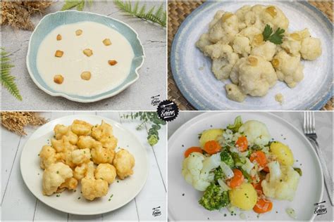 Galería de imágenes mostrando diferentes platos saludables elaborados con coliflor