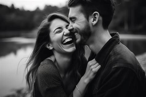 Pareja riendo y coqueteando en un ambiente romántico
