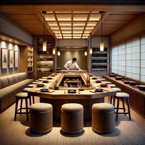 Vista interior del restaurante Sukiyabashi Jiro con su barra tradicional